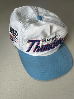 Mitchell & Ness Oklahoma City OKC Thunder Script Snapback Hat White Blue NBA